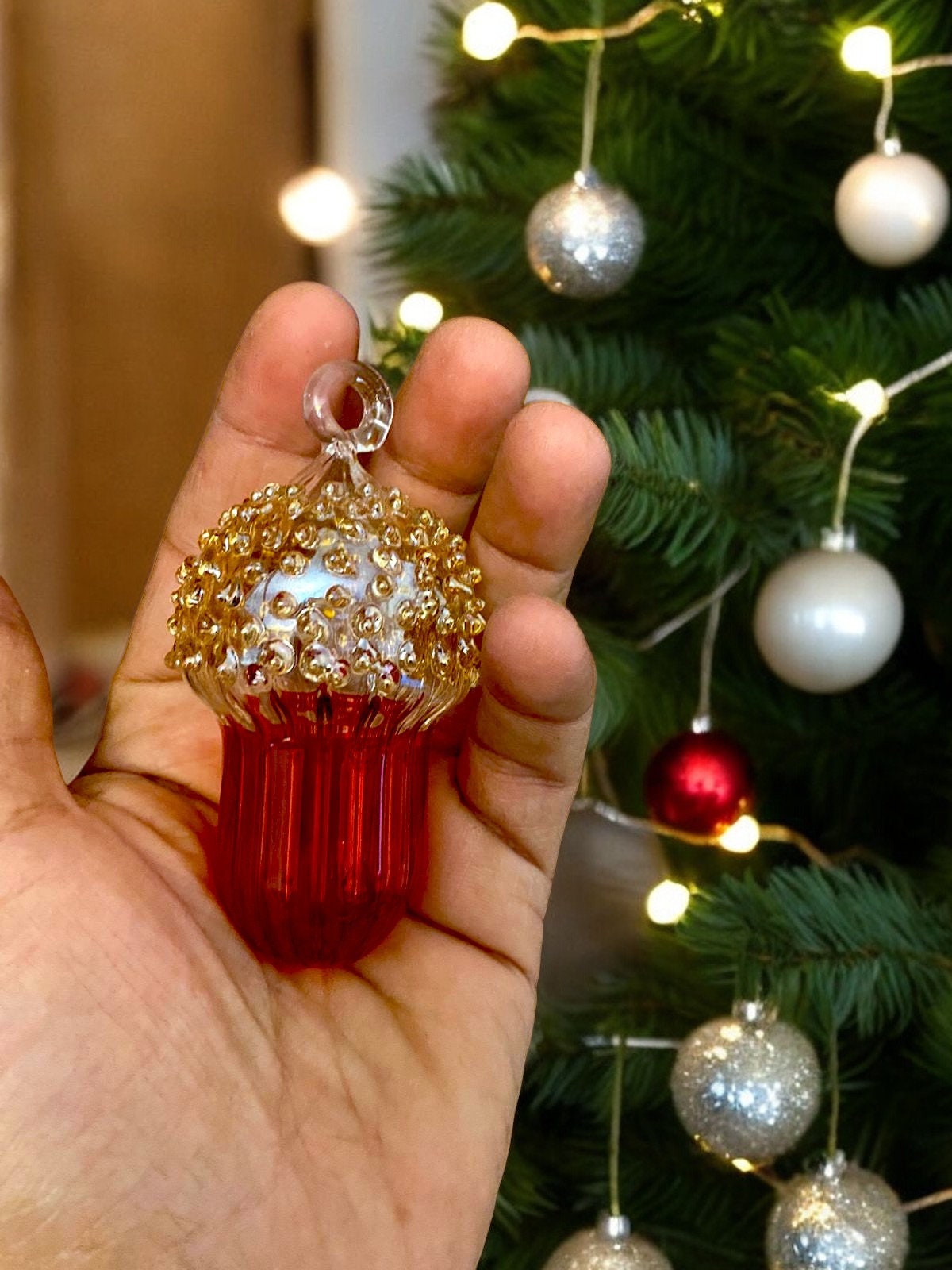 Elegant Acorn Glass Ornament - Handblown Holiday Decor - Festive Christmas Bauble