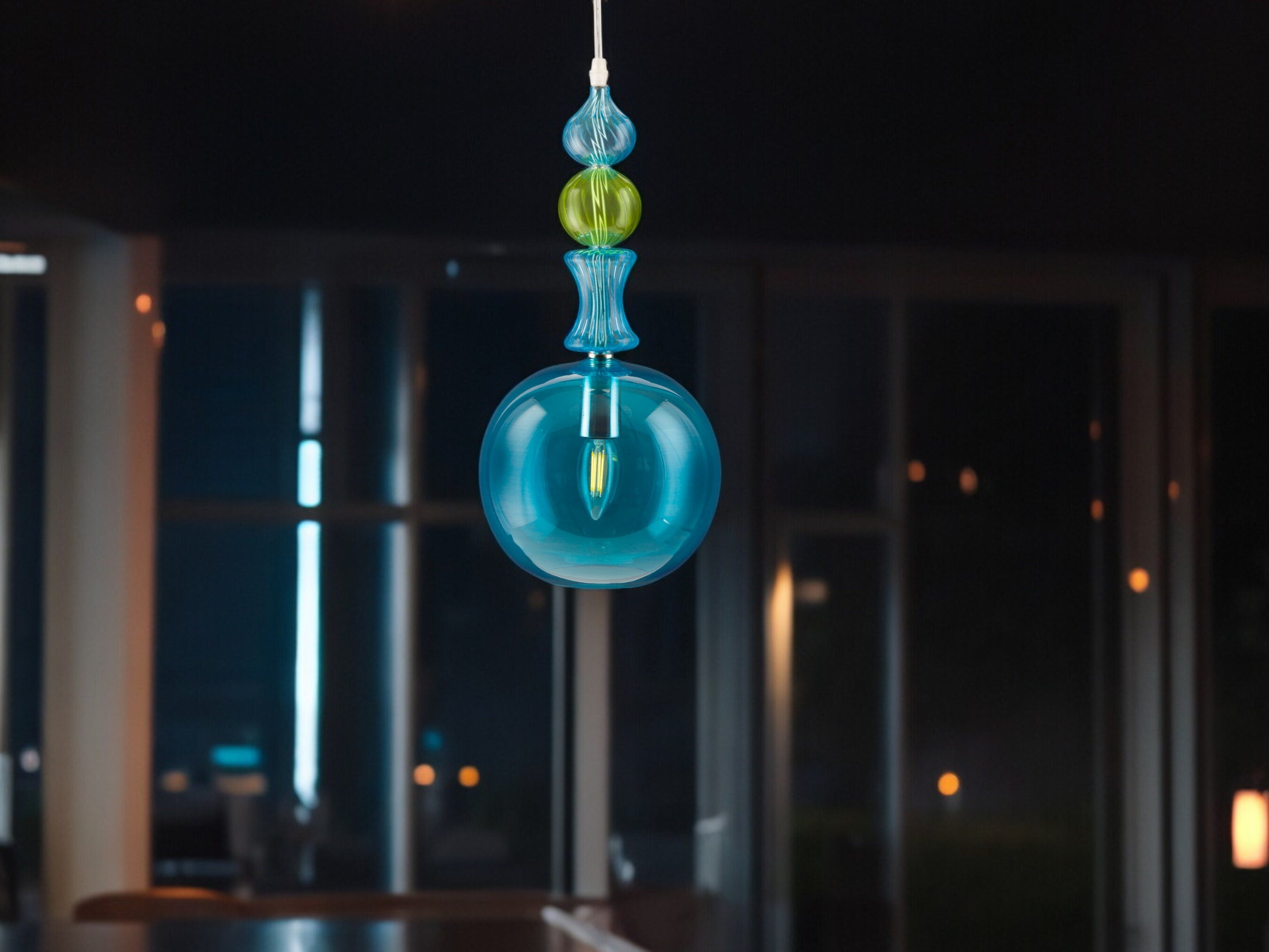 Artful Blown Glass Pendant Light - Luxury Kitchen & Dining Room Fixture - Unique Ceiling Lamp-Premium Handblown Glass Pendant Light