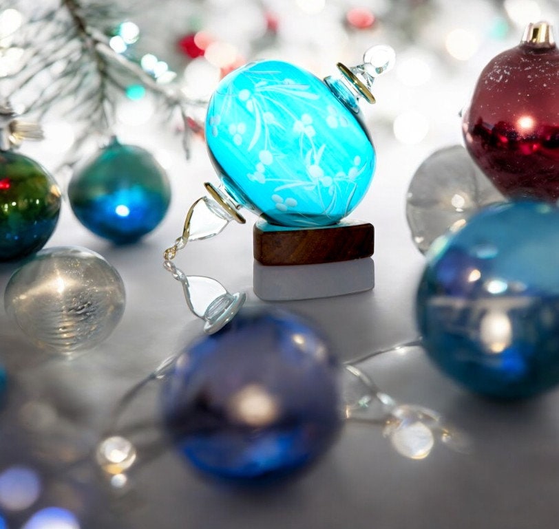 Christmas Turquoise  Balls Ornaments  - Hanging Blown Glass Ornaments - Engraved Glass Egyptian ornament-perfect  Christmas gift