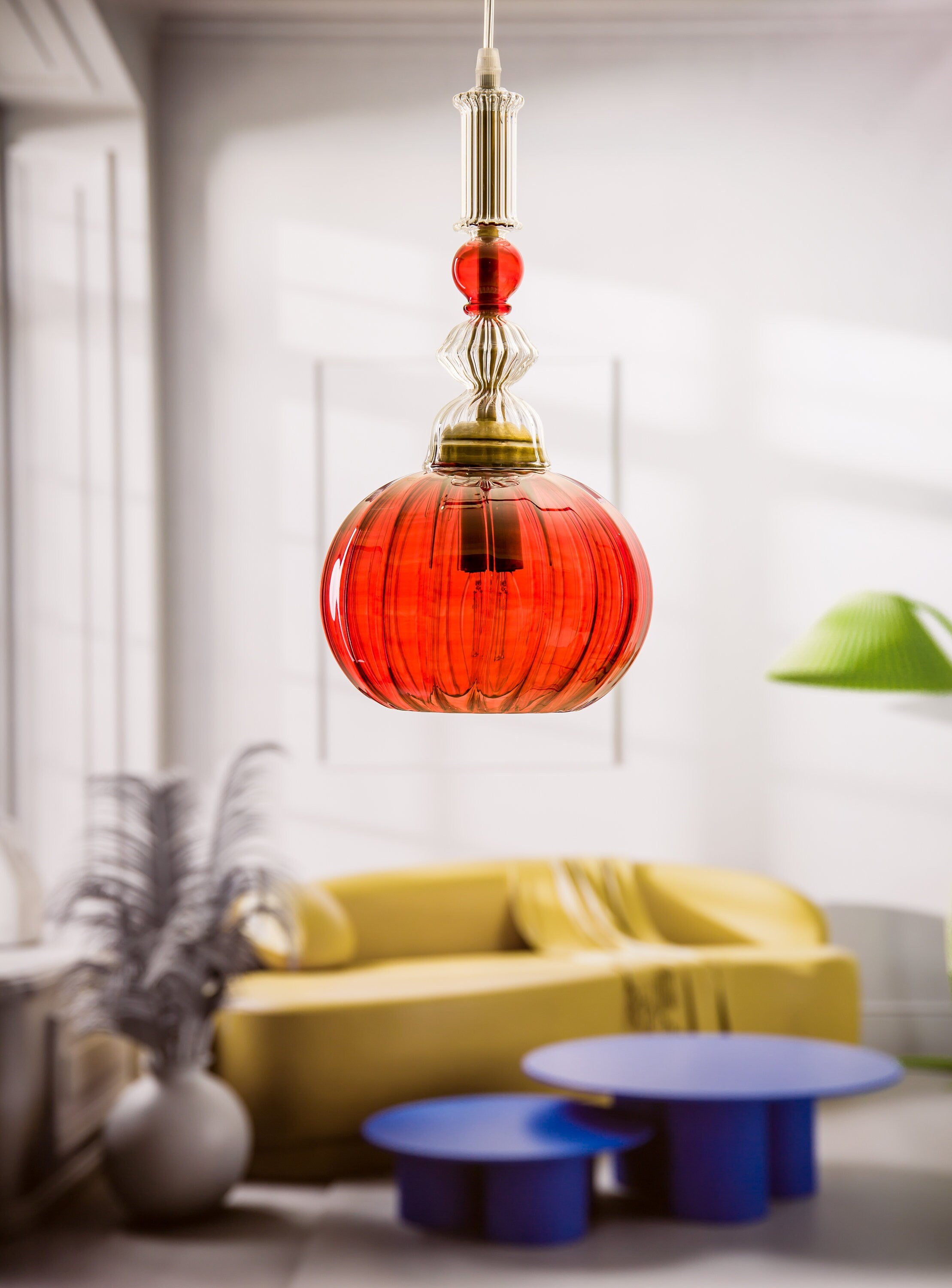 Elegant Handblown Glass Pendant - Chic Ceiling Light - Artisan Kitchen Island Lighting-Customizable  blown glass pendant