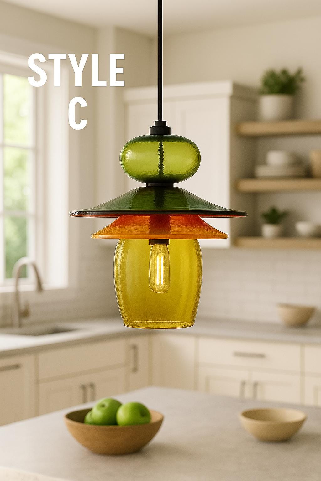 Handmade Layered Glass Pendant Light for Kitchen Island – Olive Amber Tangerine, Modern Boho Custom Lighting unique glass pendant design