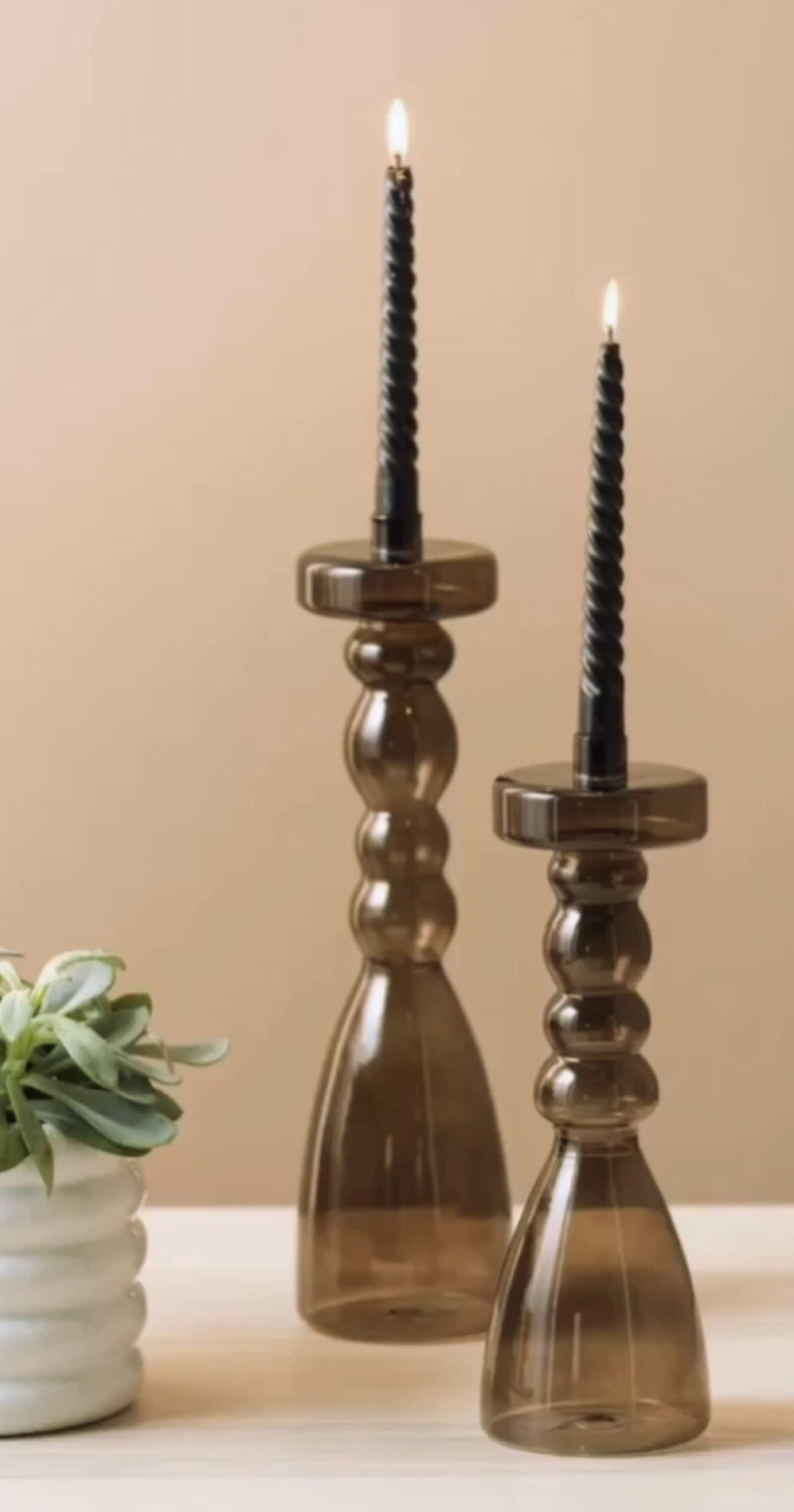 Set of 2 Chic and Elegant Glass Candle Holders: Handmade Bubble Styling, Romantic Appeal, Perfect for Weddings and Vintage Gifts