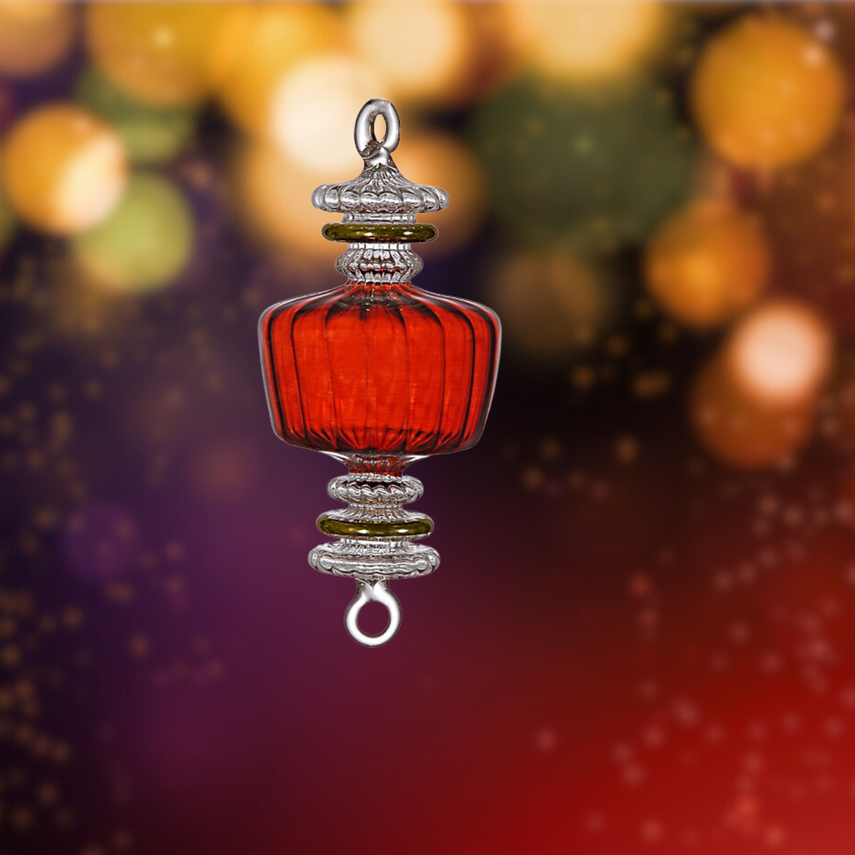 Blown Glass Christmas Tree Ornaments-Elegant Decorations for Xmas Lights -Hanging Ornaments with 14K Gold Accents- Christmas Tree topper -