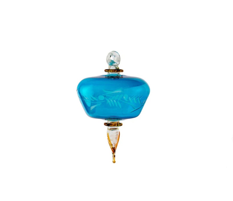 Christmas Ornaments Blue Glass - Hanging Blown Glass Ornaments For Holiday - Engraved Ornaments For Christmas Decoration made with love 2024