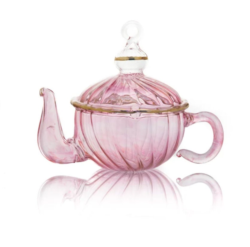Christmas Ornaments Teapot Shaped Glass - Christmas Tree Decorations - Hanging Glass Ornaments for Holiday - Hand Blown Ribbed Glass 2024
