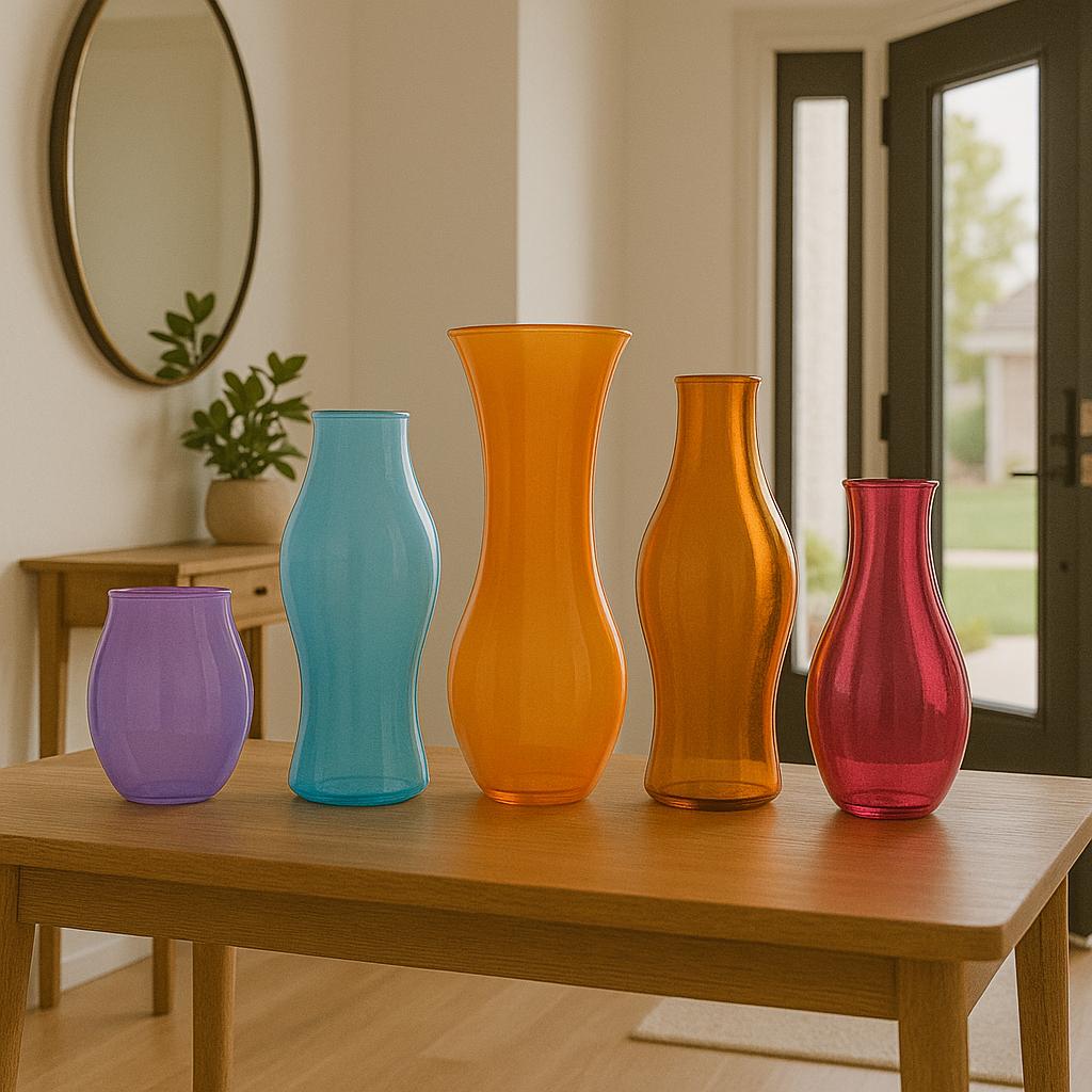 Hand Blown Red Glass Vase Set – Modern Boho Decor – Handmade Centerpiece for Dining Table, Living Room, or Entryway – Bar, Shelf, or Table