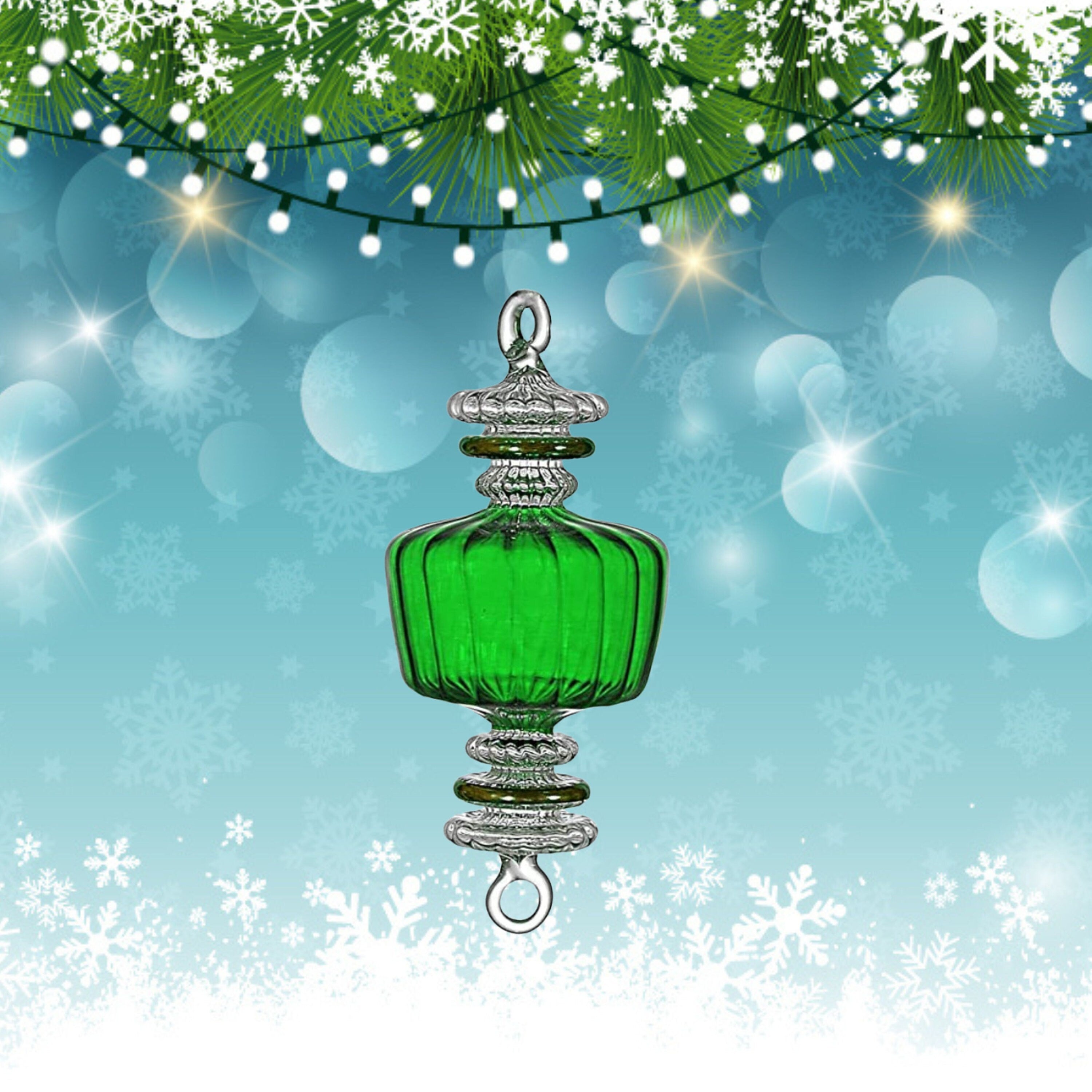 Blown Glass Christmas Tree Ornaments-Elegant Decorations for Xmas Lights -Hanging Ornaments with 14K Gold Accents- Christmas Tree topper -