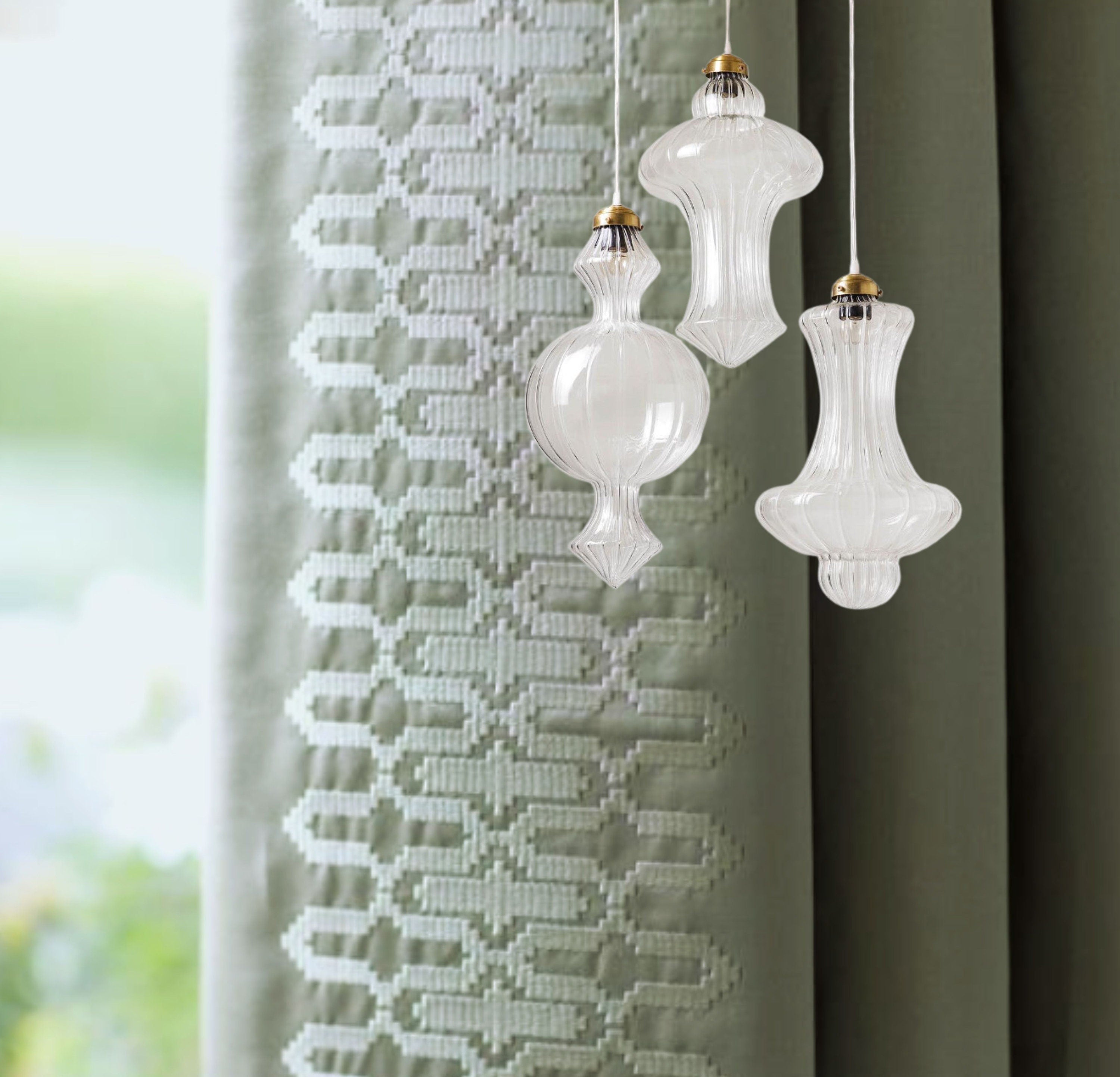 Elegant Modern Pendant Lights - Set of 3 -Blown Glass Ceiling Decor - Dining Room Lighting ceiling decor - custom  light fixture