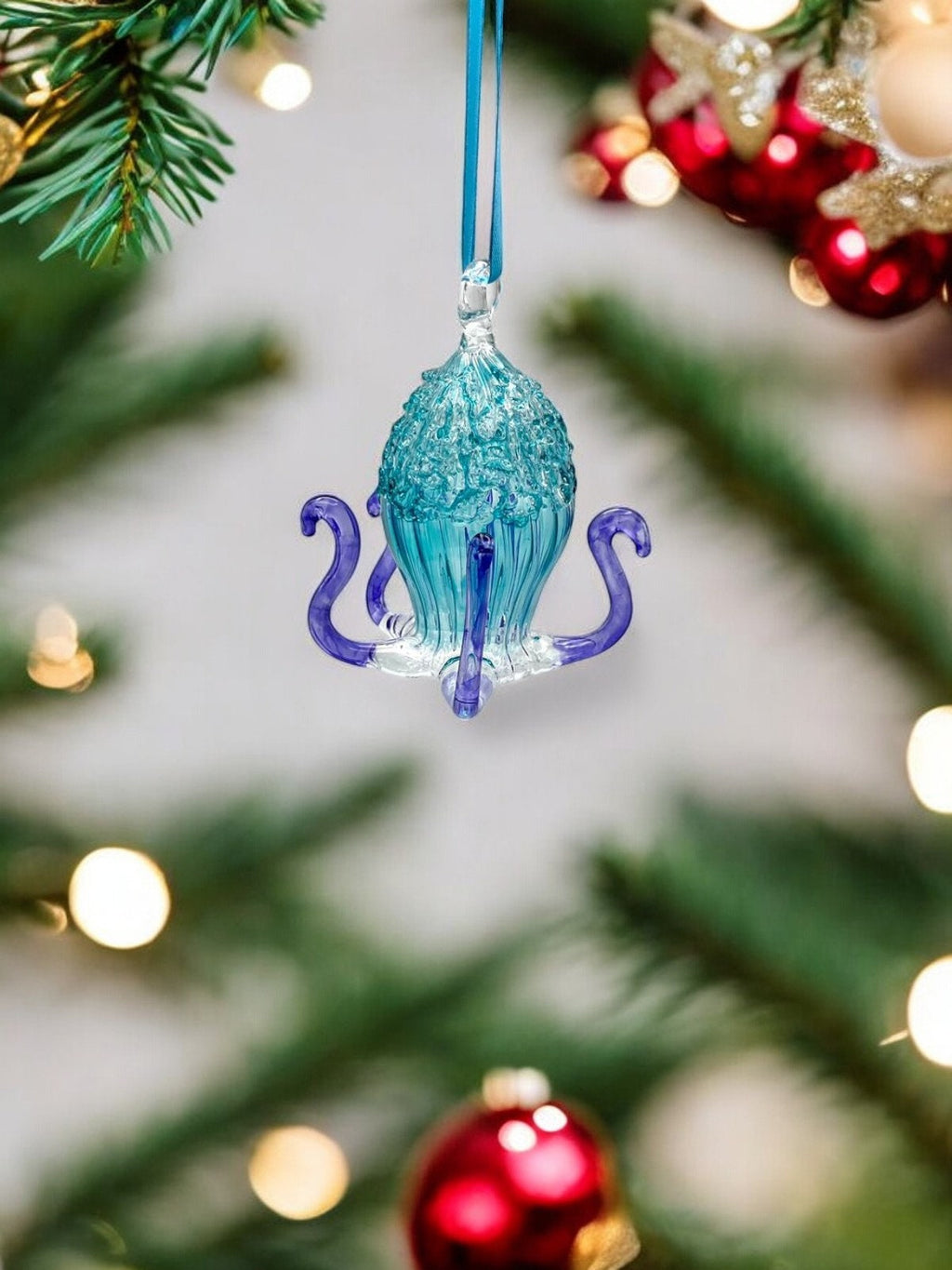 Exquisite Handblown Gold Glass Octopus Ornament - Artisan Holiday Decoration - Unique Christmas Gift Idea - Glass Art