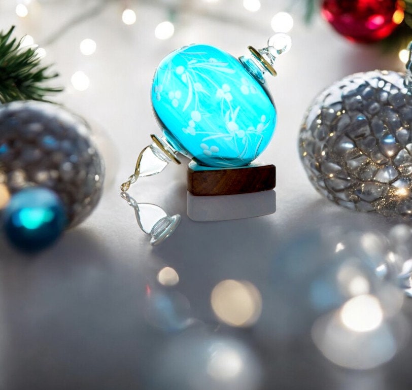 Christmas Turquoise  Balls Ornaments  - Hanging Blown Glass Ornaments - Engraved Glass Egyptian ornament-perfect  Christmas gift