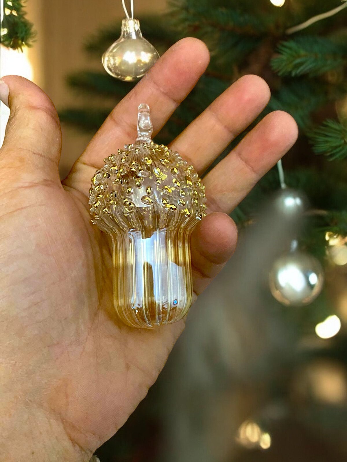 Elegant Acorn Glass Ornament - Handblown Holiday Decor - Festive Christmas Bauble