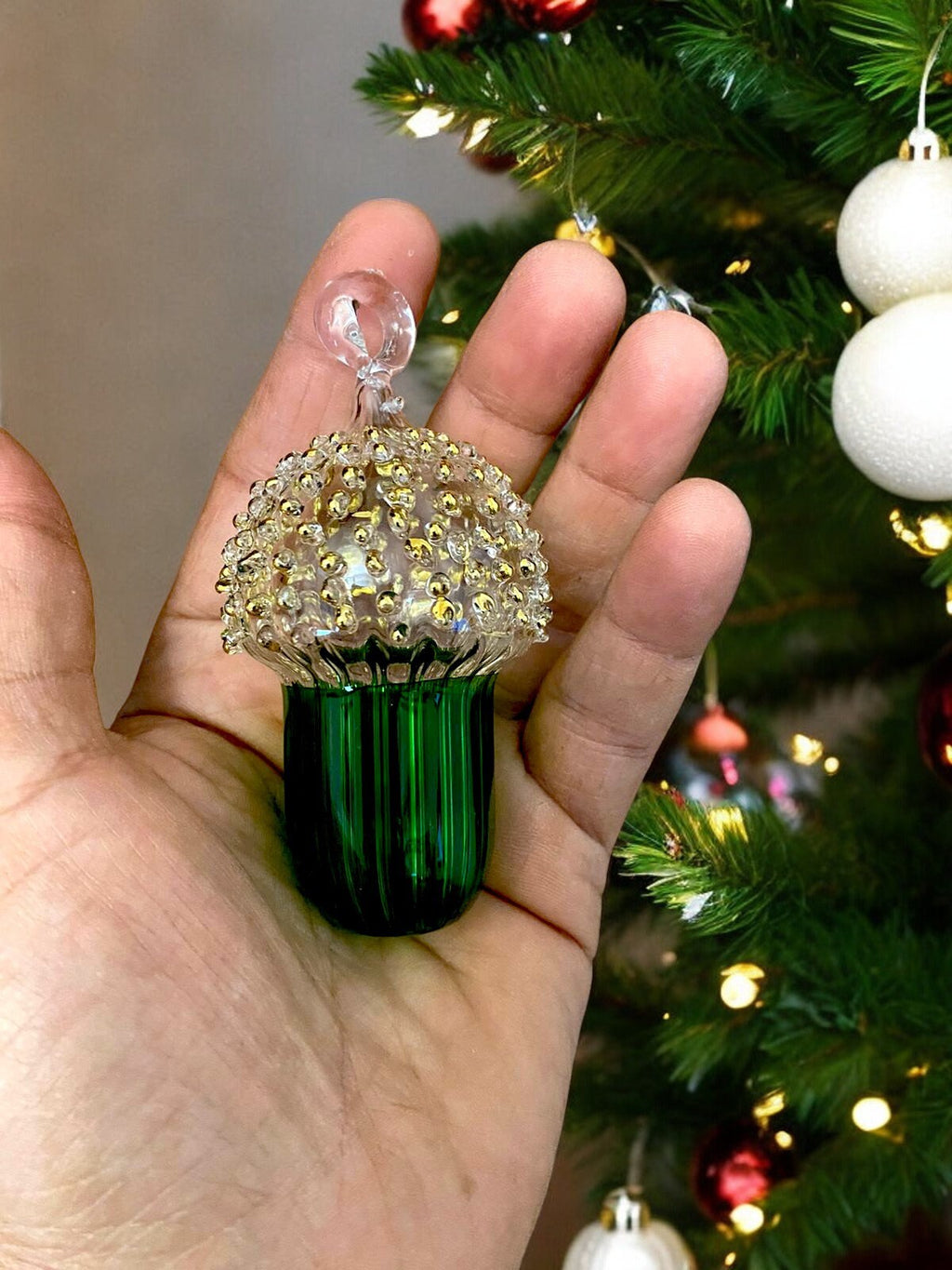 Elegant Acorn Glass Ornament - Handblown Holiday Decor - Festive Christmas Bauble