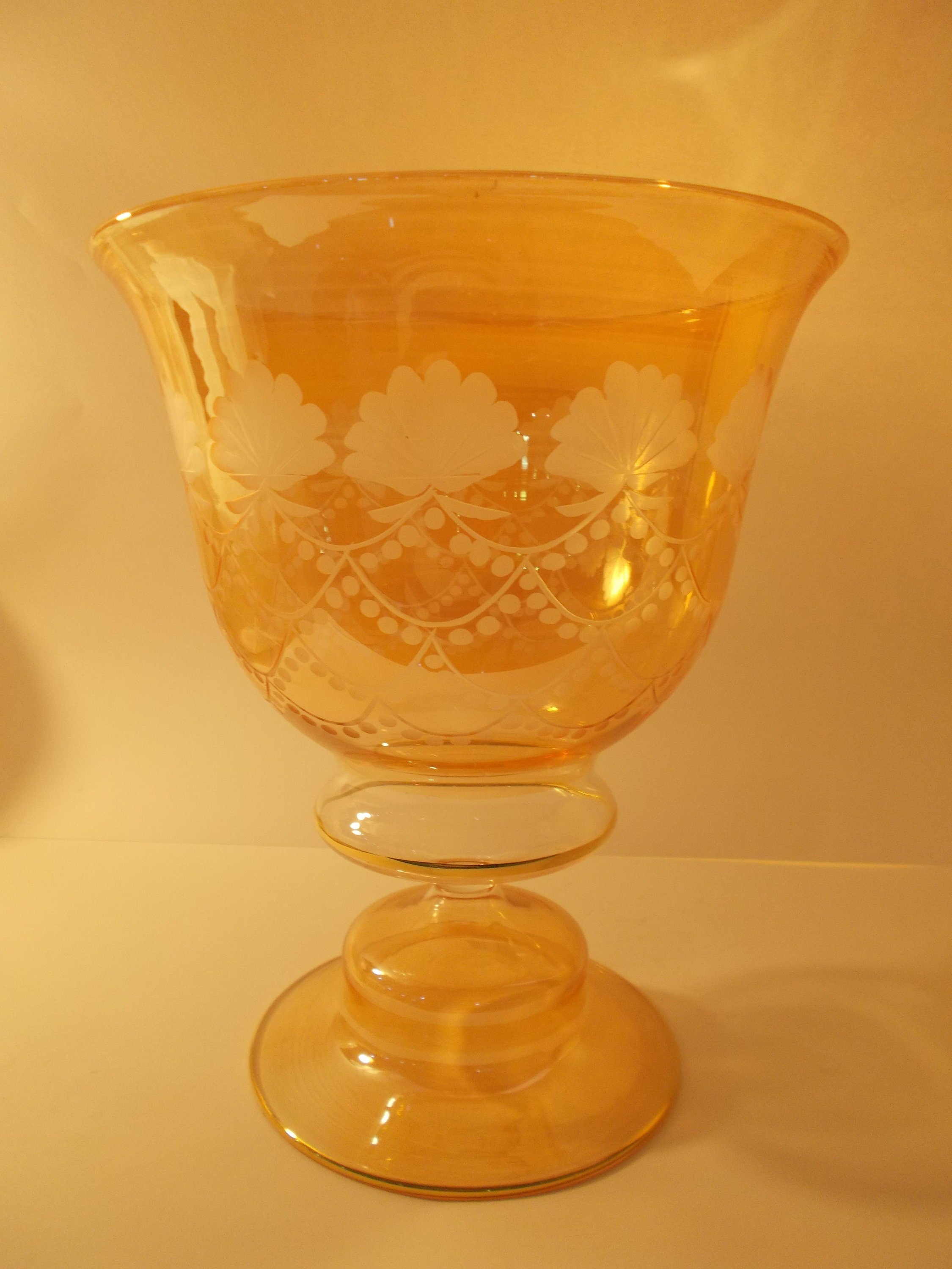 engraved Yellow Glass Pedestal Bow handmade