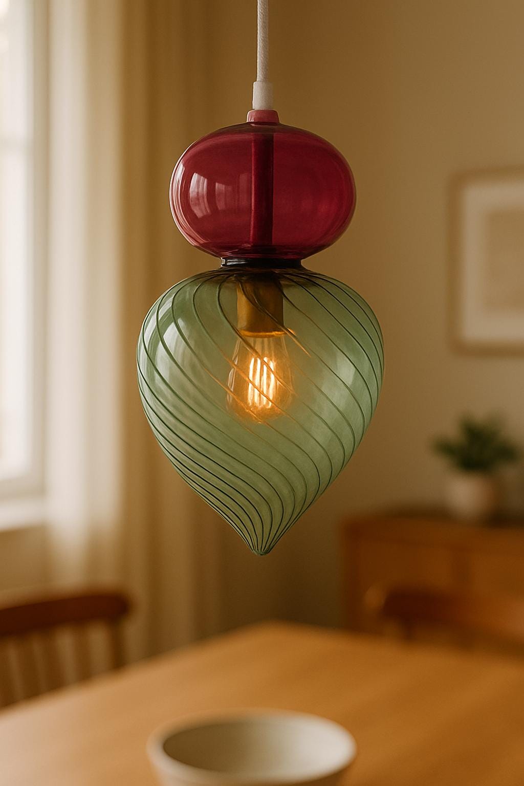 Elegant Handcrafted Glass Pendant Light for Dining & Kitchen – Modern Blown-Glass Ceiling Fixture  Handcrafted Glass - custmus Pendant Lamp