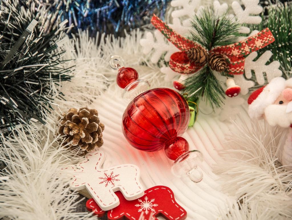 Festive Red Christmas Glass Ball Ornaments - Unique Tree Decoration for Xmas-  Adorable Hanging Tree topper ornaments