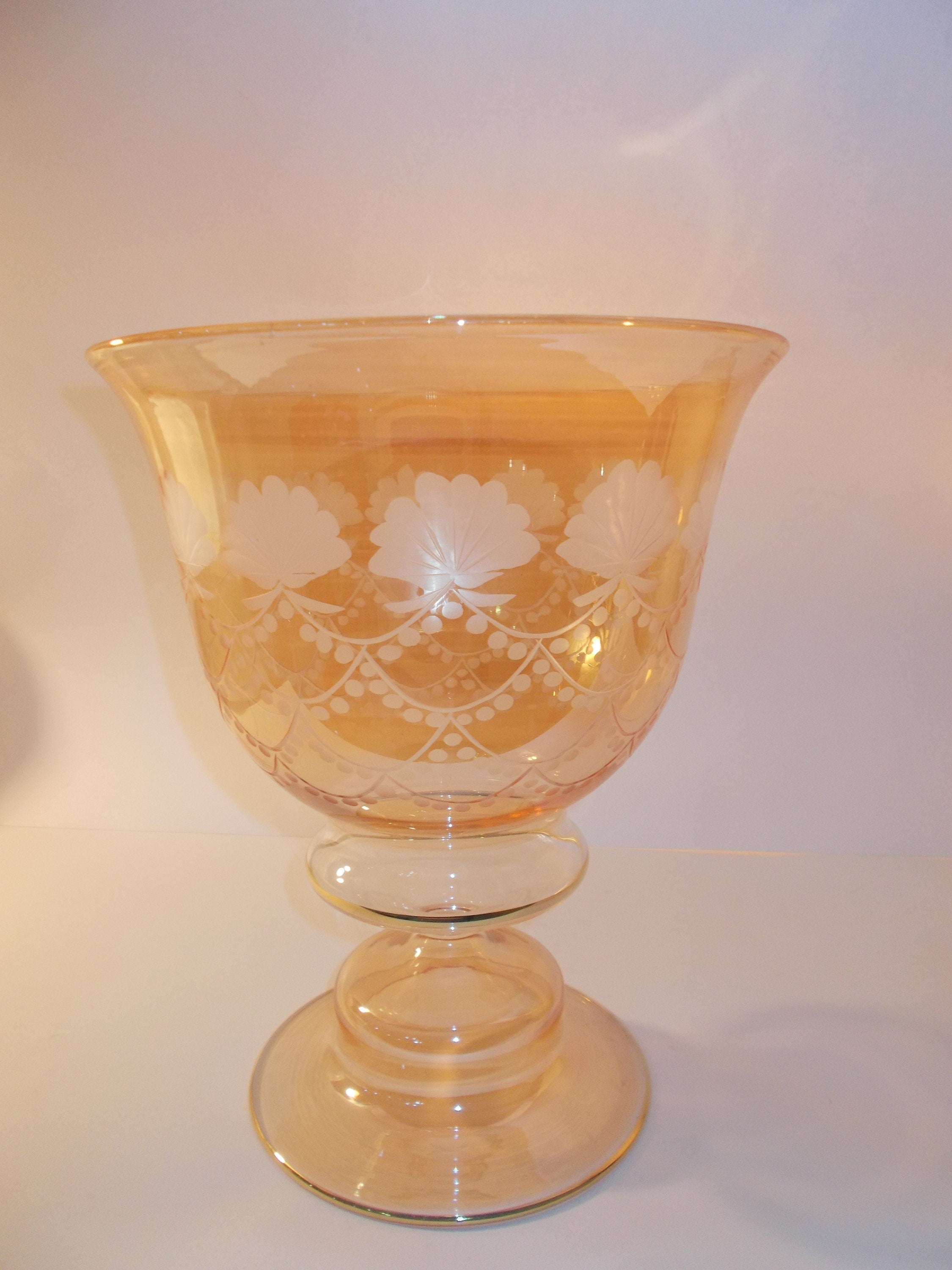 engraved Yellow Glass Pedestal Bow handmade