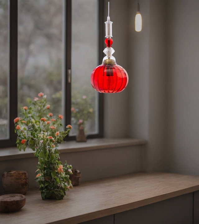 Elegant Handblown Glass Pendant - Chic Ceiling Light - Artisan Kitchen Island Lighting-Customizable  blown glass pendant