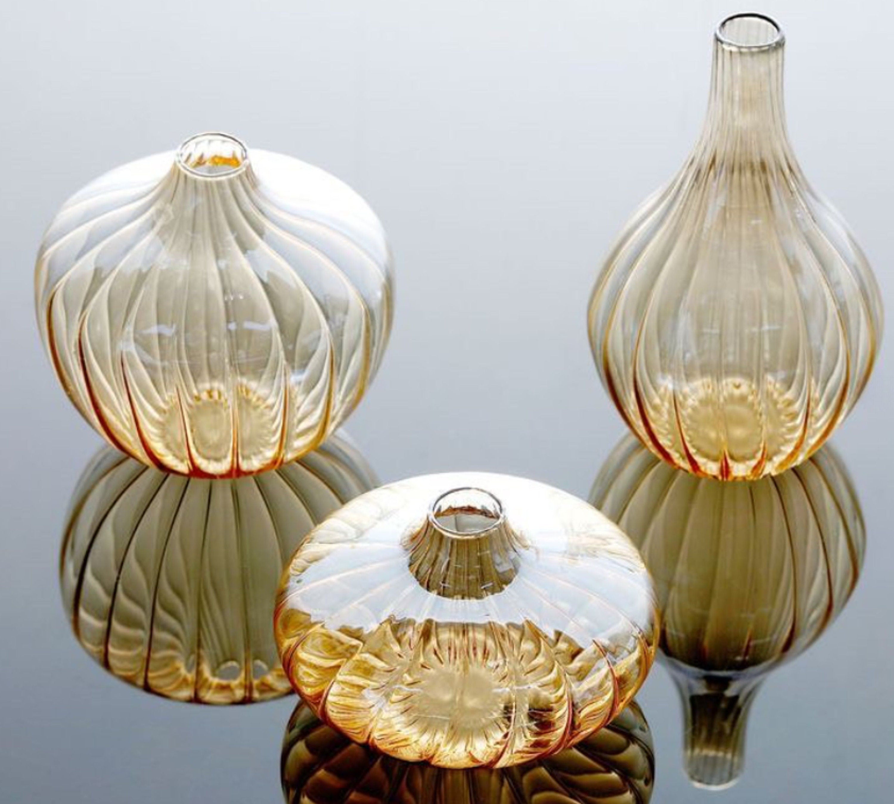 Set of 3 Hand Blown Glass Vases Vintage Glassware for Elegant Flower Arrangements-Hand-Blown Glassware Masterpieces made with love
