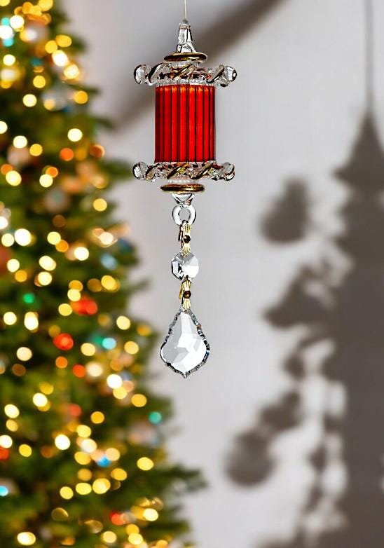 Art glass Christmas  Ornaments- Hand blown Red glass ornament with golden trim-Adorable Hanging Decorative Xmas ornaments for Christmas Tree