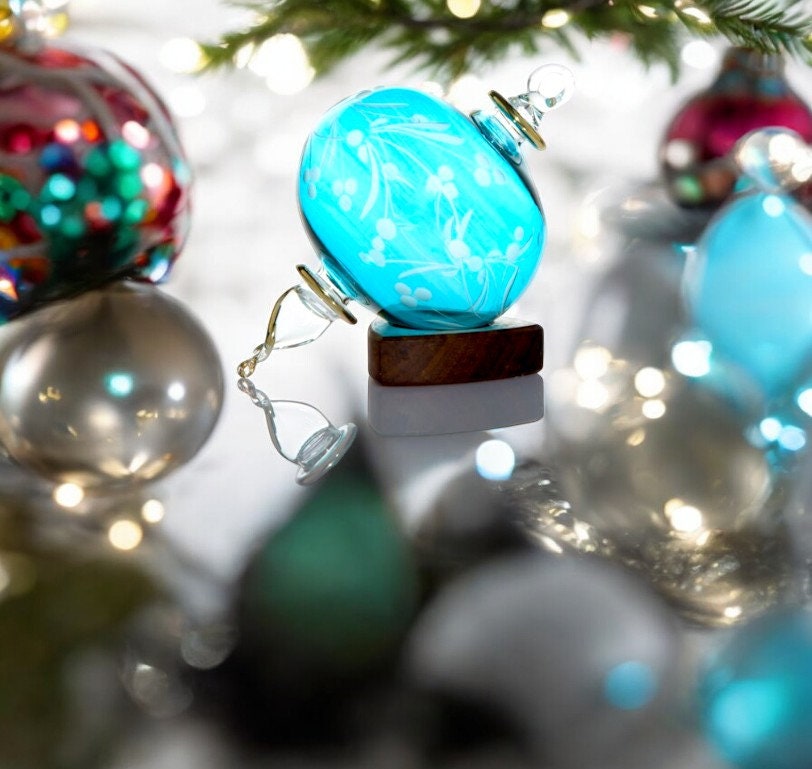 Christmas Turquoise  Balls Ornaments  - Hanging Blown Glass Ornaments - Engraved Glass Egyptian ornament-perfect  Christmas gift