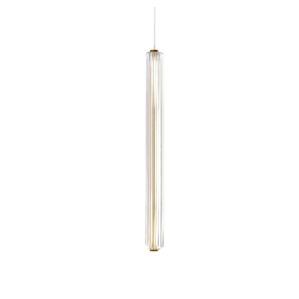 Custom glass pendant light with brass detailing showcasing a sleek and elegant design for modern interiors.