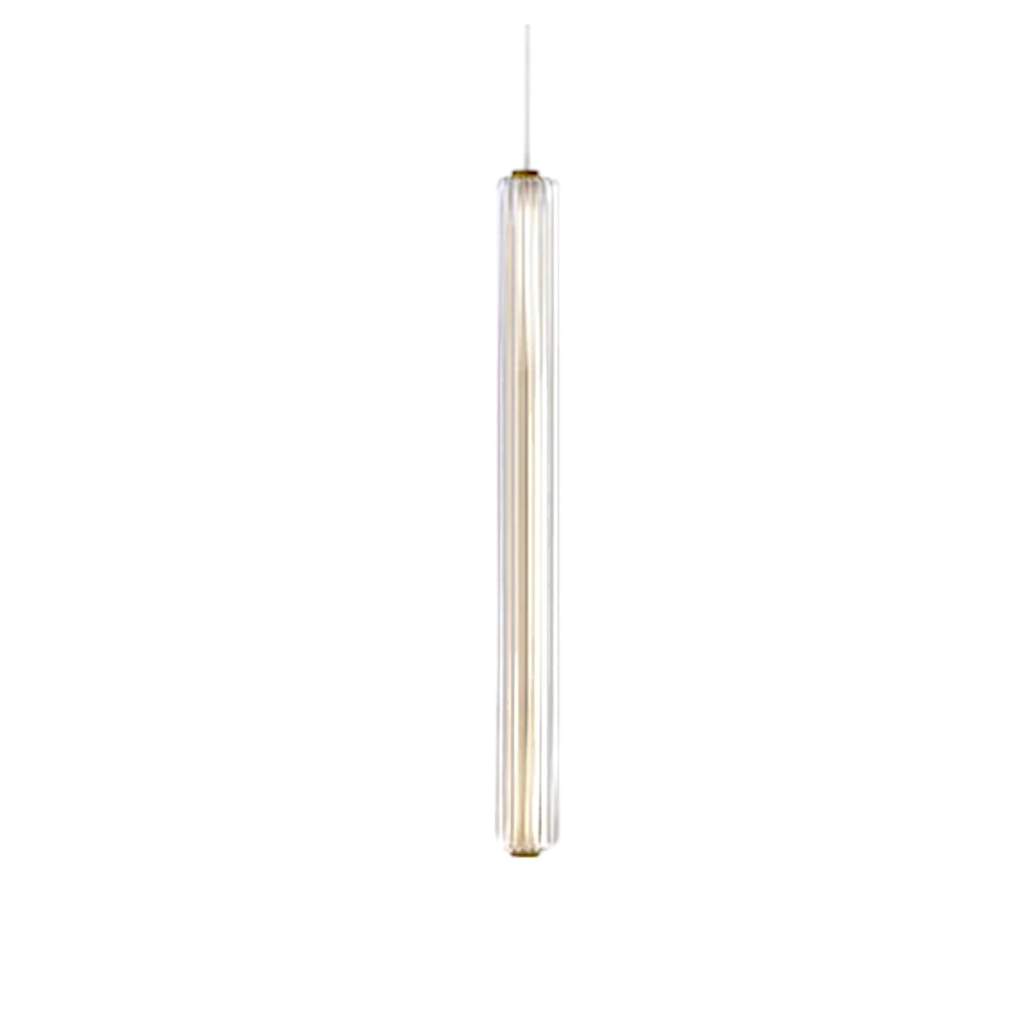 Custom glass pendant light with brass detailing showcasing a sleek and elegant design for modern interiors.