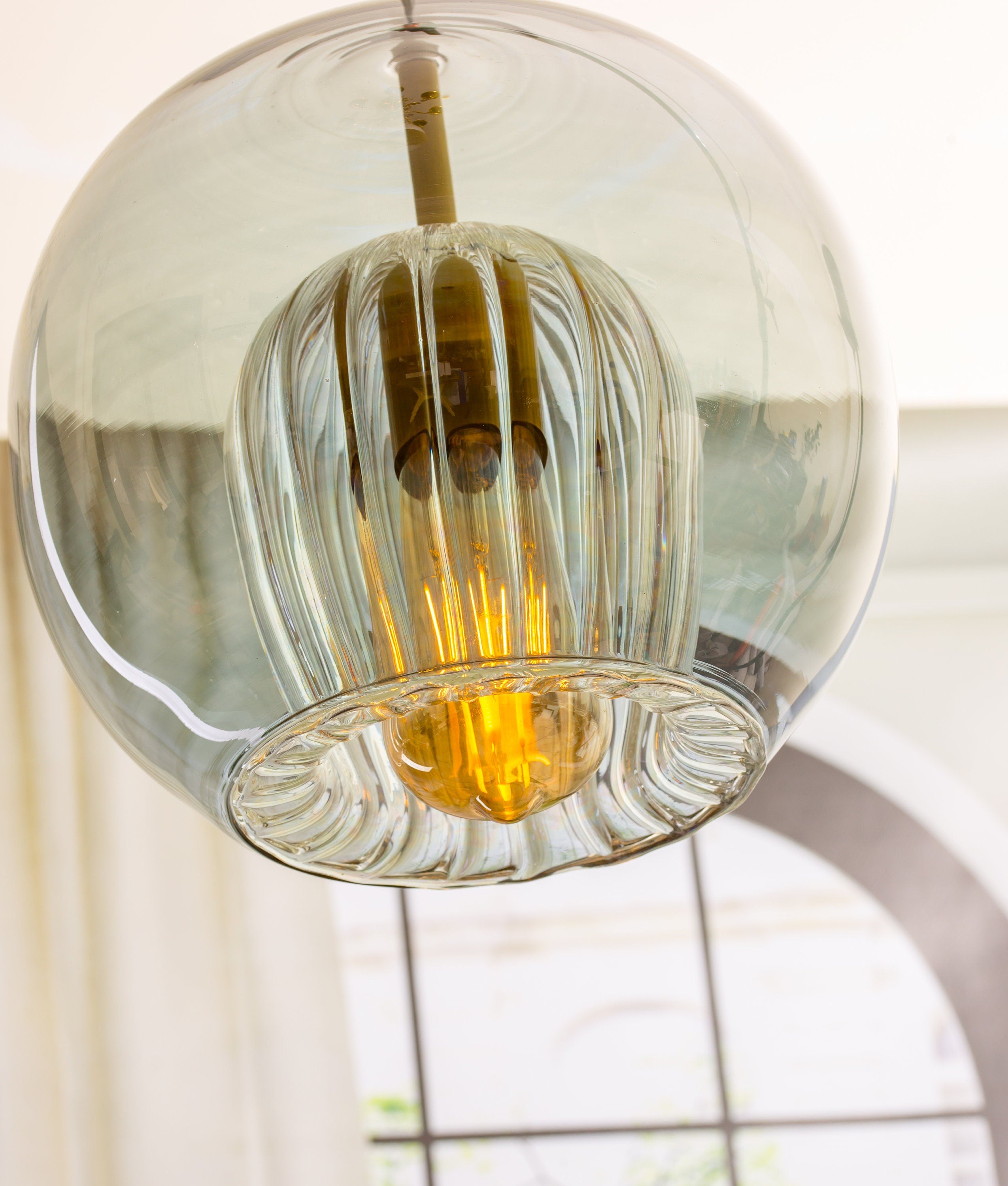 Discover this custom blown glass pendant light—handmade for modern kitchen island or dining room lighting,crafted elevate your home ambiance