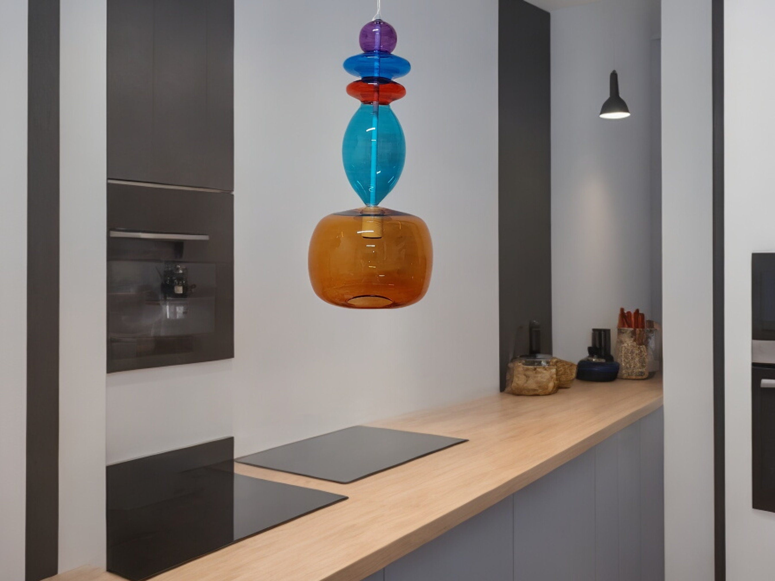 Colorful Glass Pendant Light-Customizable Glass Hanging Lamp-Modern Kitchen Light Fixture-Artisan Blown Glass Light