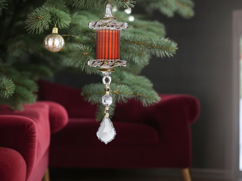 Art glass Christmas  Ornaments- Hand blown Red glass ornament with golden trim-Adorable Hanging Decorative Xmas ornaments for Christmas Tree