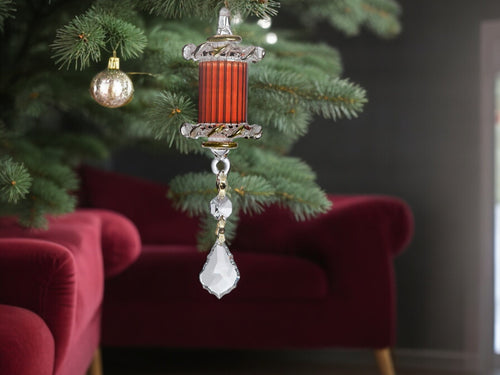 Art glass Christmas  Ornaments- Hand blown Red glass ornament with golden trim-Adorable Hanging Decorative Xmas ornaments for Christmas Tree