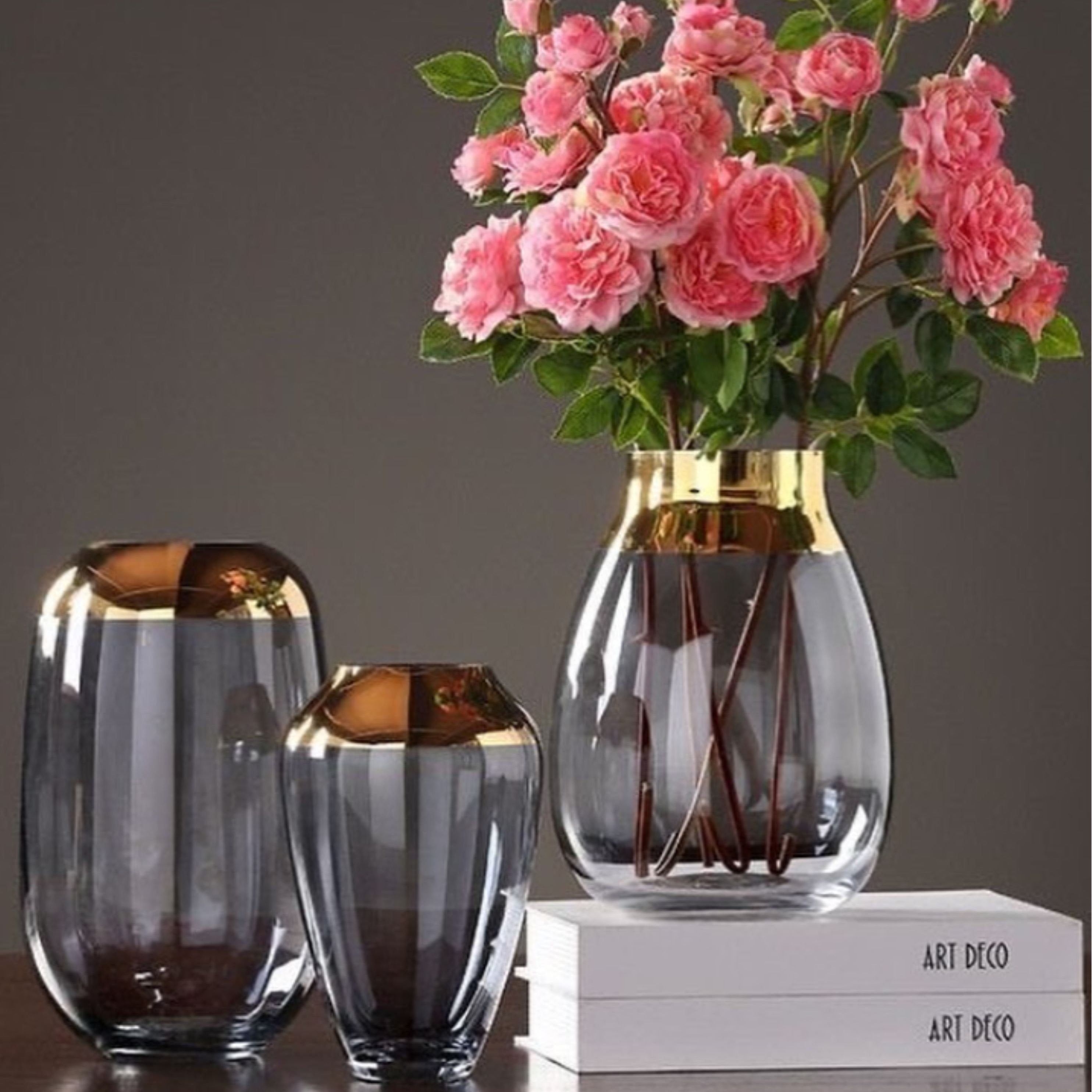 Set of 3  Art Deco Vases Exquisite Hand-Blown Glassware for Vintage Charm and Vibrant Floral Displays made with love