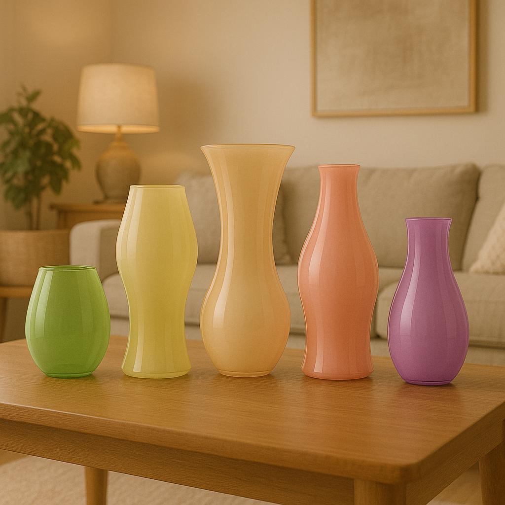 Hand Blown Red Glass Vase Set – Modern Boho Decor – Handmade Centerpiece for Dining Table, Living Room, or Entryway – Bar, Shelf, or Table