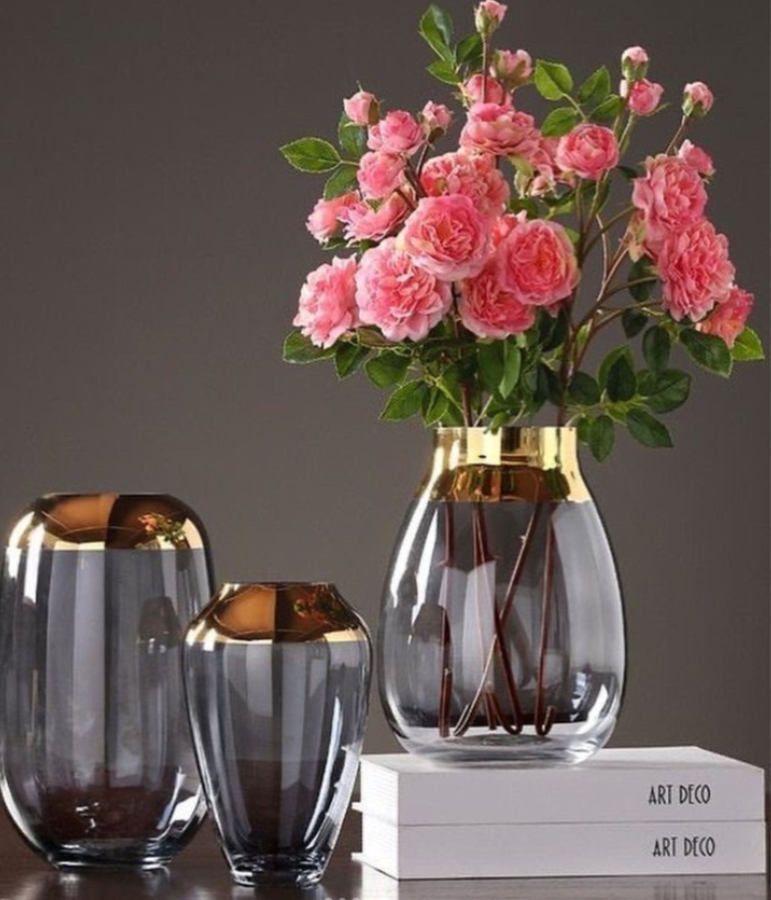 Set of 3  Art Deco Vases Exquisite Hand-Blown Glassware for Vintage Charm and Vibrant Floral Displays made with love