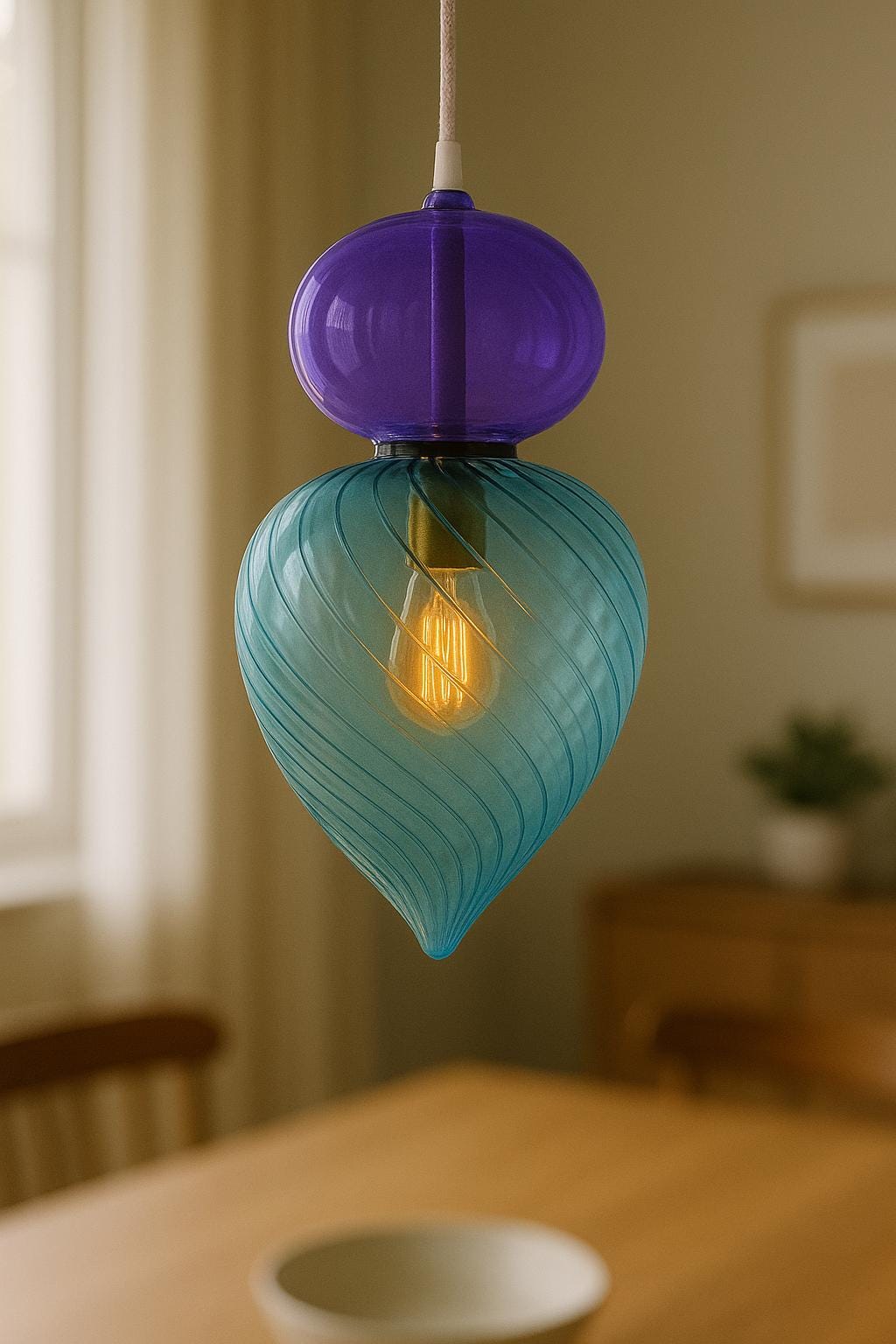 Elegant Handcrafted Glass Pendant Light for Dining & Kitchen – Modern Blown-Glass Ceiling Fixture  Handcrafted Glass - custmus Pendant Lamp