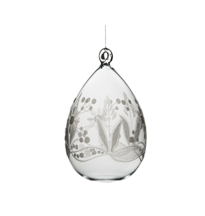 Christmas Ornaments Balls Clear - Hand Blown Glass Hanging Ornaments - Etched Glass Christmas Tree Decoration - Ornament for Christmas Trees