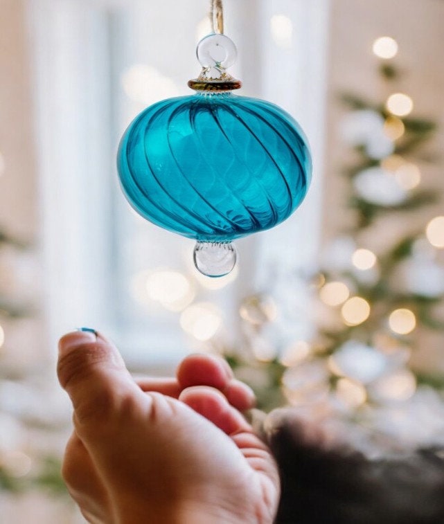 Christmas glass blue Ball Ornaments- Adorable Hanging Decorative Xmas Balls for Christmas Tree Decorations Home-holiday- ocean blue 2023