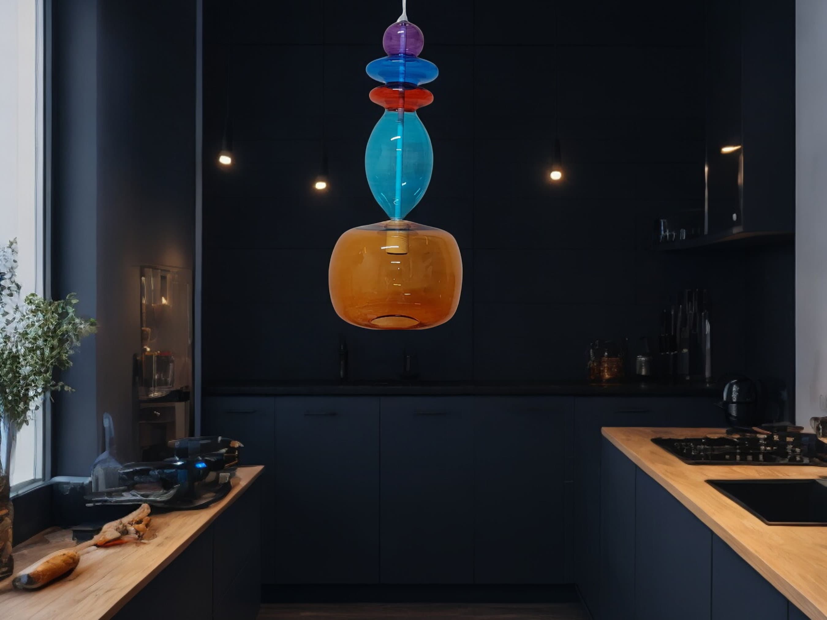 Colorful Glass Pendant Light-Customizable Glass Hanging Lamp-Modern Kitchen Light Fixture-Artisan Blown Glass Light