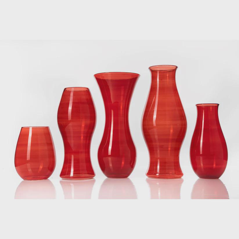 Hand Blown Red Glass Vase Set – Modern Boho Decor – Handmade Centerpiece for Dining Table, Living Room, or Entryway – Bar, Shelf, or Table