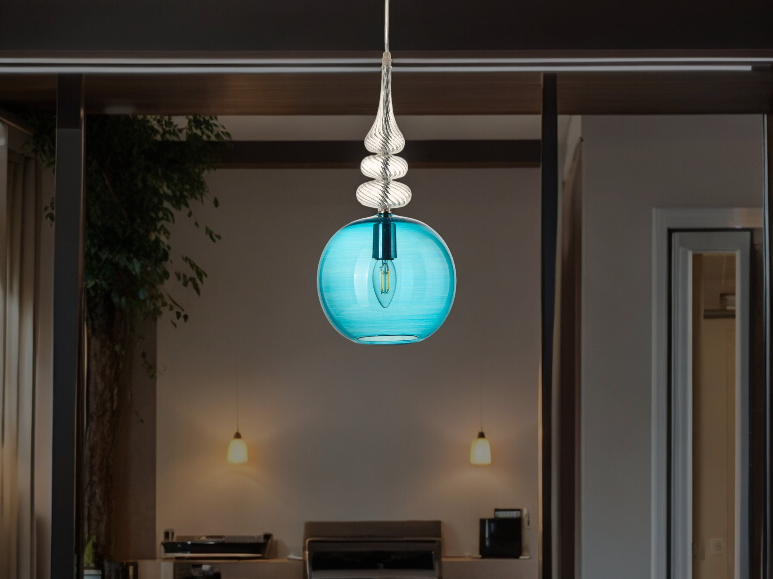 Custom Designed Glass Pendant Light - Exclusive Handcrafted Pendant Light-Chic Kitchen & Dining Room Decor - Ceiling Hanging Lamp-