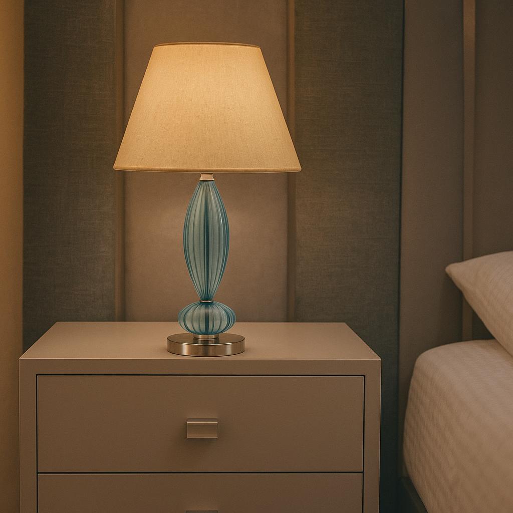 Handblown Glass Table Lamp – Modern Colored Accent Lighting – Unique Bedside Lamp – Custom Designs, 6 Colors – Home Office Decor