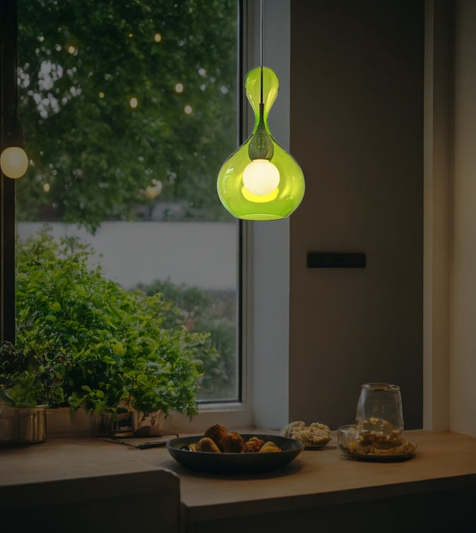 Elegant Blown Glass Hanging Lamp - Stylish Dining room Deco  Light -Blown Glass  pendant Light Fixtures-Kitchen light Decoration