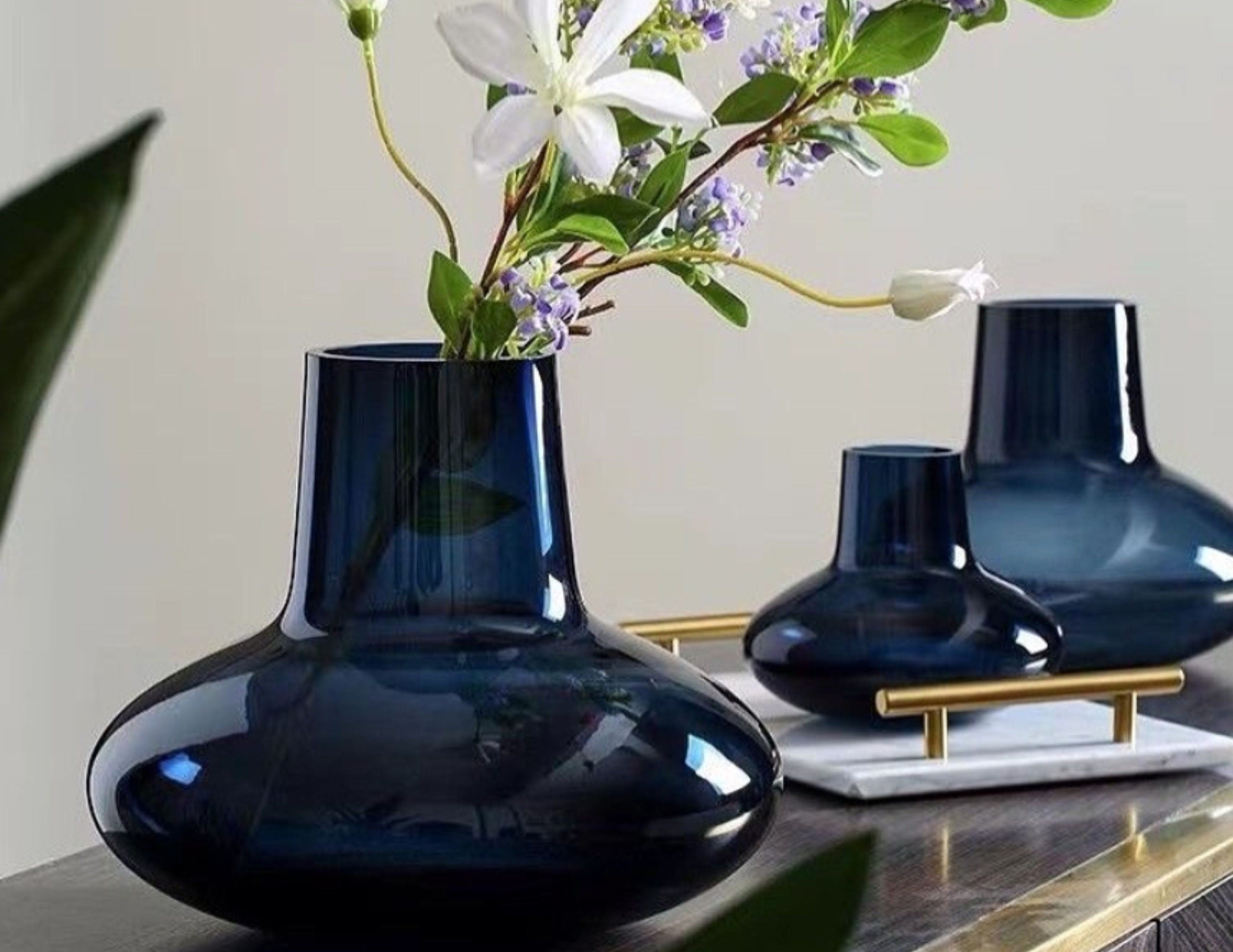 Set of 3 Art Deco Inspired Hand Blown Glass Vases in an Array of Colors, Perfect for Displaying Your Blooms-Vintage Elegance-custom size