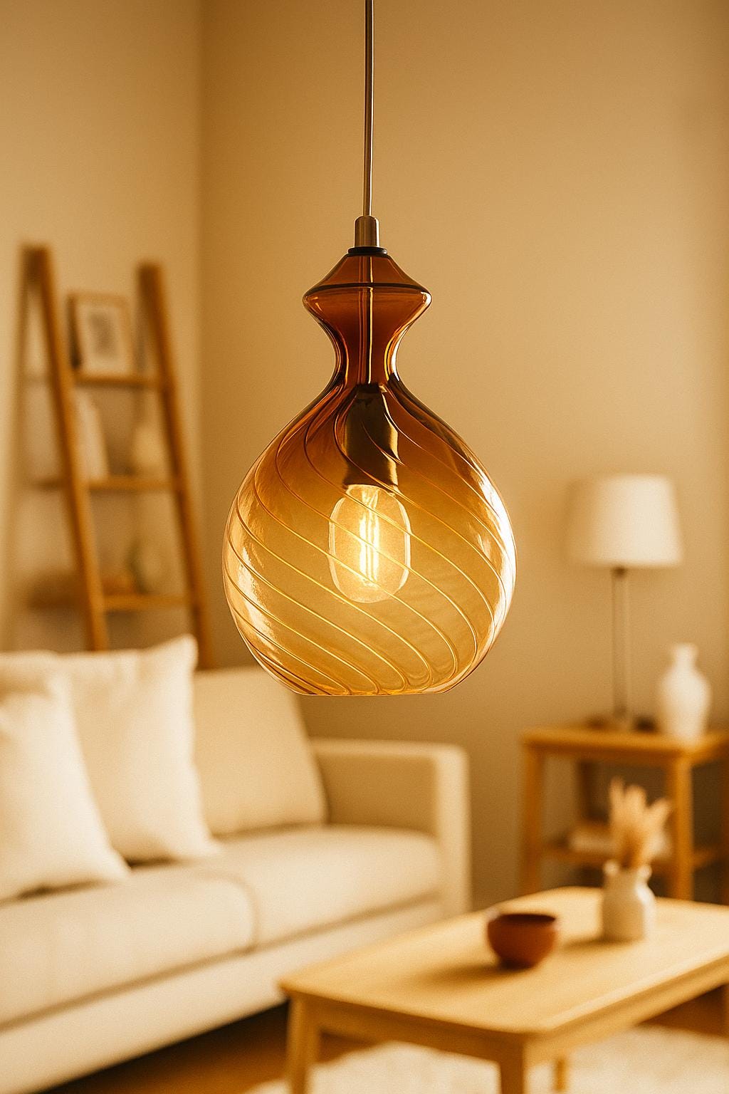 Hand Blown Teal Glass Pendant Light – Twisted Modern Glass Ceiling Lamp for Kitchen Island or Dining – Custom Artisan Lighting Fixture