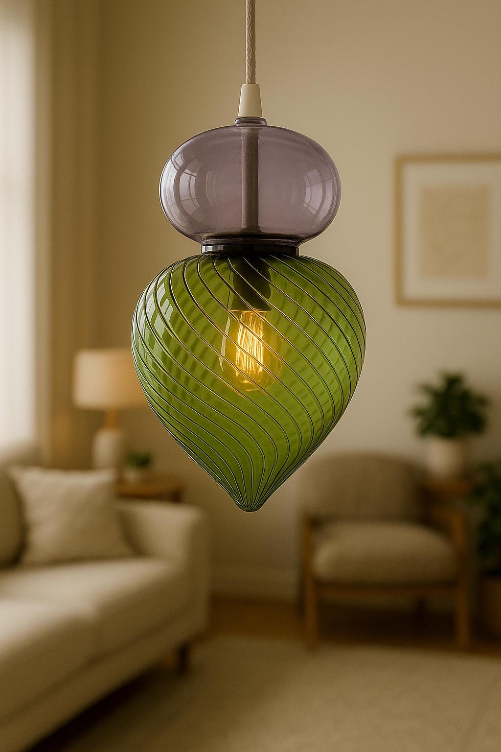 Elegant Handcrafted Glass Pendant Light for Dining & Kitchen – Modern Blown-Glass Ceiling Fixture  Handcrafted Glass - custmus Pendant Lamp