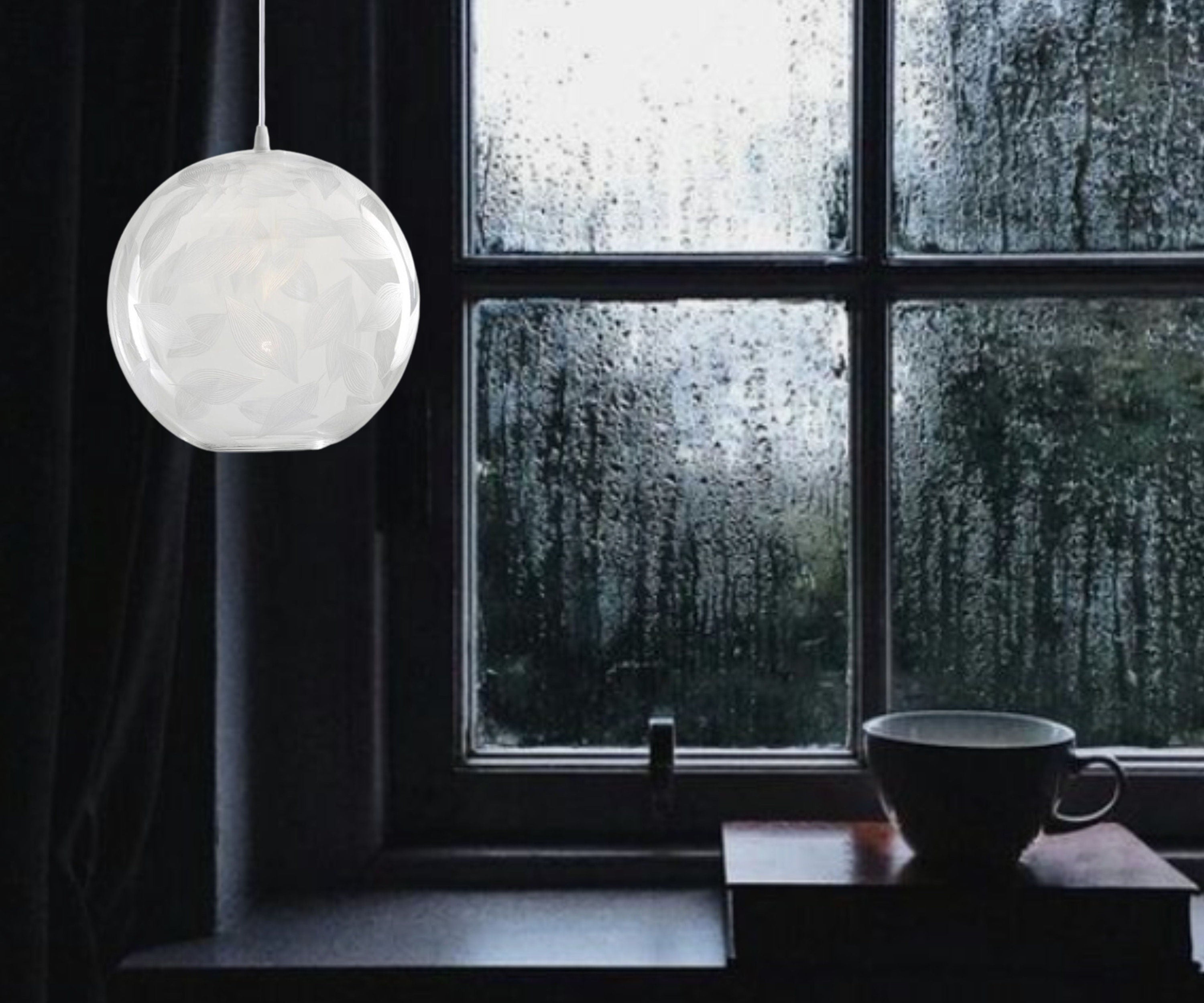 Artisan Handblown Glass Pendant Light – Providence Chandelier Lamp for Kitchen Decor– Custom Engraved Pendant Lamp – Modern Ceiling Light