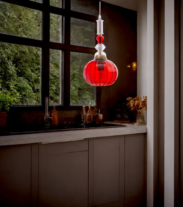 Elegant Handblown Glass Pendant - Chic Ceiling Light - Artisan Kitchen Island Lighting-Customizable  blown glass pendant