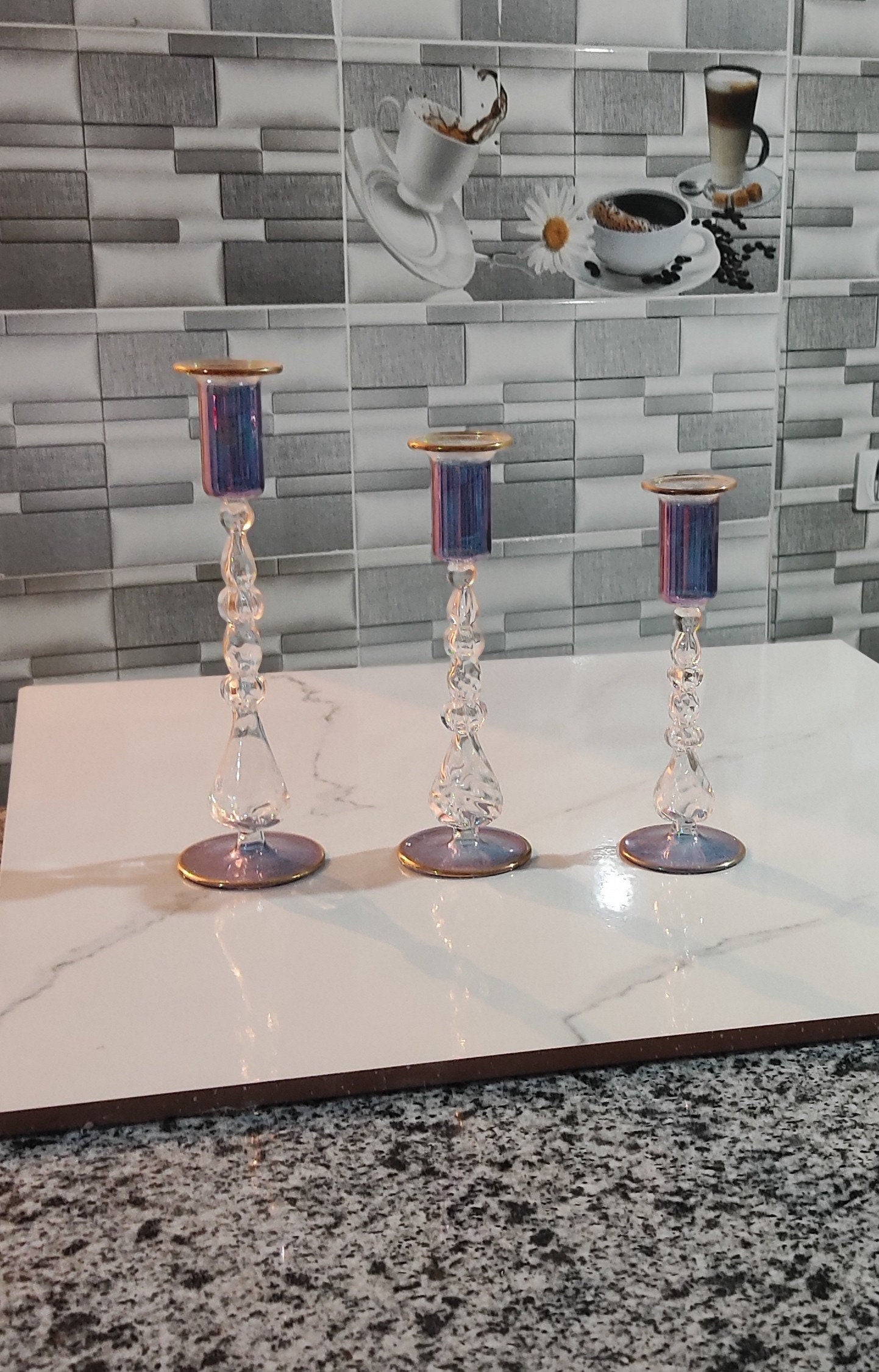 Purple Handmade Candle holder Set of 3