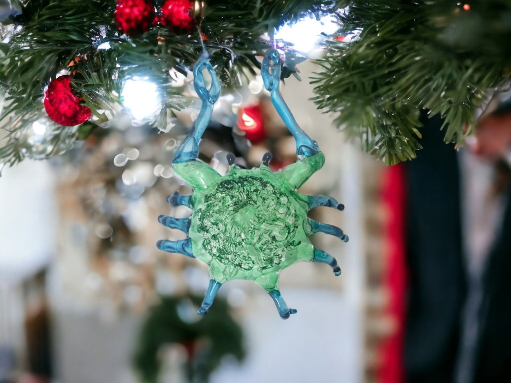 Artisan Crafted Handblown Glass Crab Christmas Ornament - Coastal Crab Holiday Decor - Unique Gift Idea - Glass Art Decoration