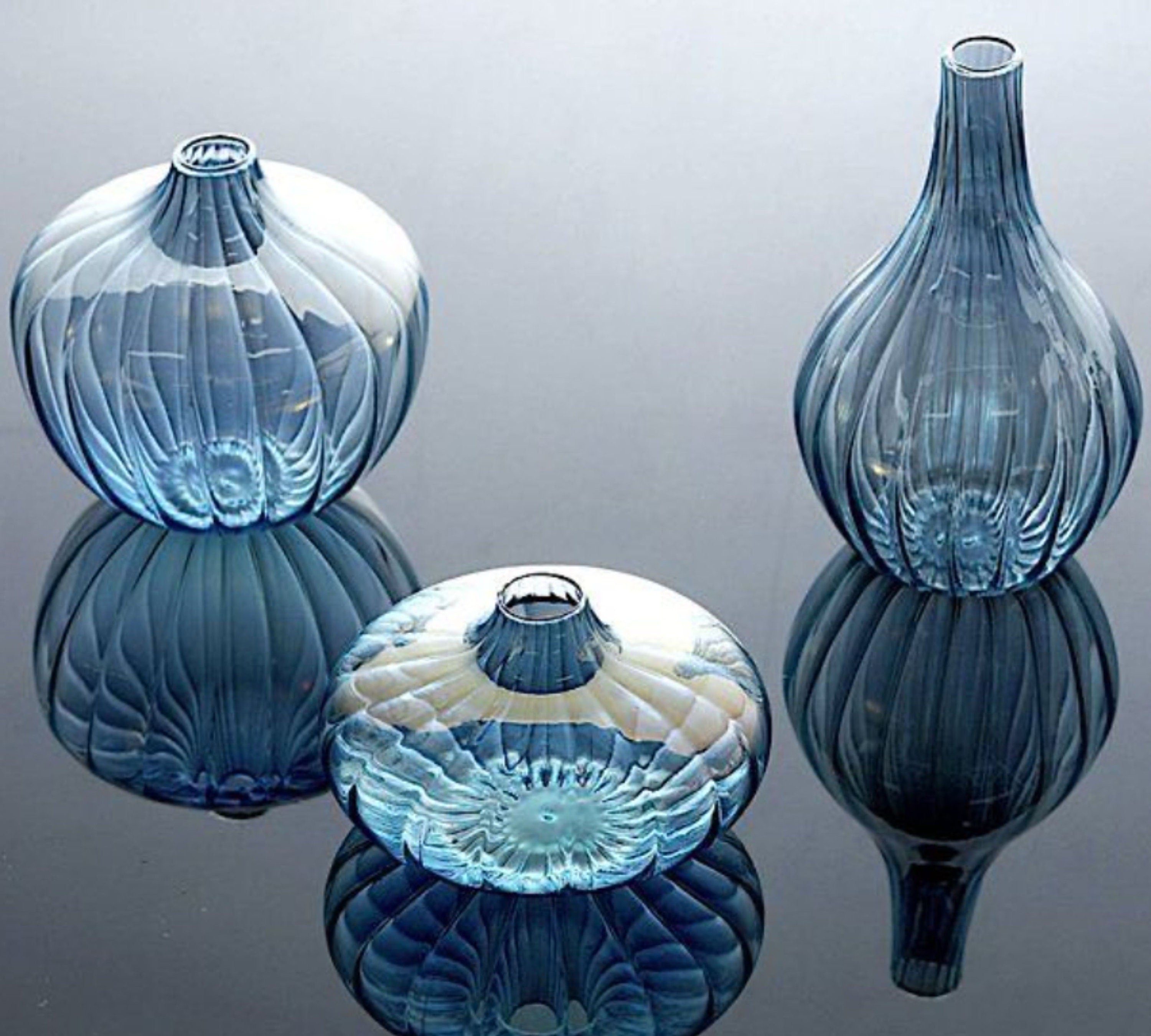 Set of 3 Hand Blown Glass Vases Vintage Glassware for Elegant Flower Arrangements-Hand-Blown Glassware Masterpieces made with love