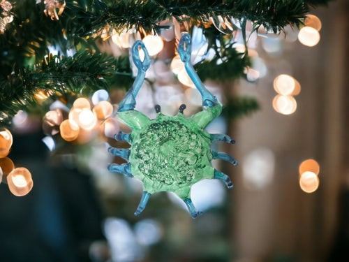 Artisan Crafted Handblown Glass Crab Christmas Ornament - Coastal Crab Holiday Decor - Unique Gift Idea - Glass Art Decoration